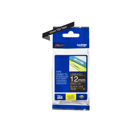 Picture of Tze Standard Adhesive Laminated Labeling Tape, 0.47" X 26.2 Ft, White On Black