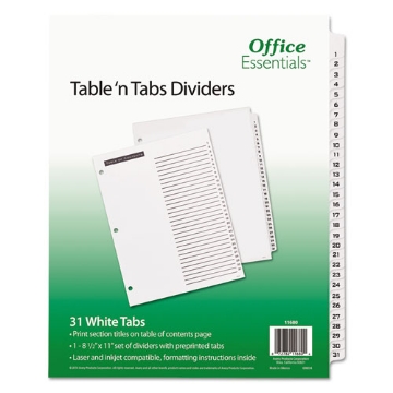 Picture of Table 'n Tabs Dividers, 31-Tab, 1 to 31, 11 x 8.5, White, White Tabs, 1 Set