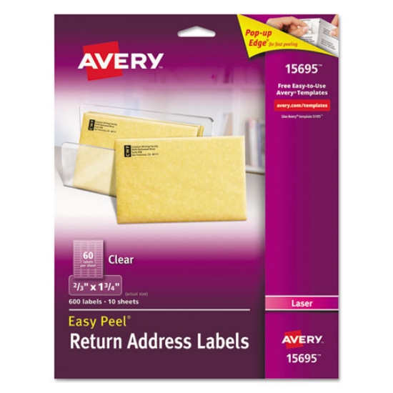 Picture of Matte Clear Easy Peel Mailing Labels W/ Sure Feed Technology, Laser Printers, 0.66 X 1.75, Clear, 60/sheet, 10 Sheets/pack