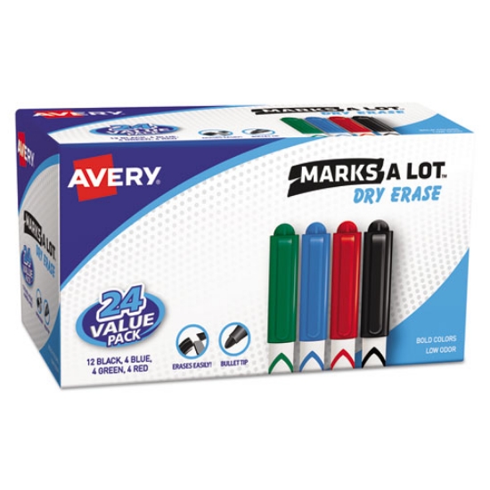 Picture of Marks A Lot Pen-Style Dry Erase Marker Value Pack, Medium Chisel Tip, Assorted Colors, 24/set (29860)