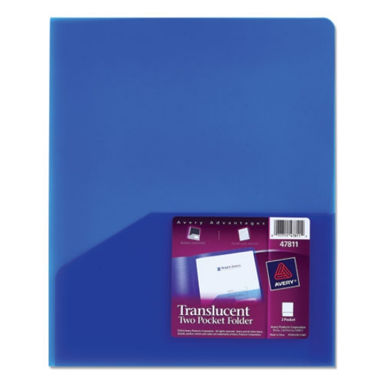 Picture of Plastic Two-Pocket Folder, 20-Sheet Capacity, 11 X 8.5, Translucent Blue