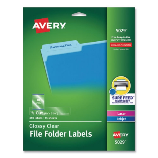 Picture of Clear Permanent File Folder Labels With Sure Feed Technology, 0.66 X 3.44, Clear, 30/sheet, 15 Sheets/pack