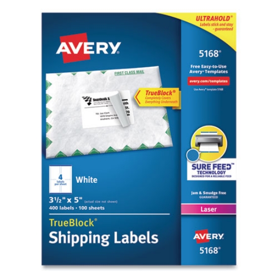 Picture of Shipping Labels W/ Trueblock Technology, Laser Printers, 3.5 X 5, White, 4/sheet, 100 Sheets/box