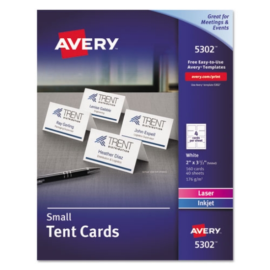 Picture of Small Tent Card, White, 2 X 3.5, 4 Cards/sheet, 40 Sheets/pack