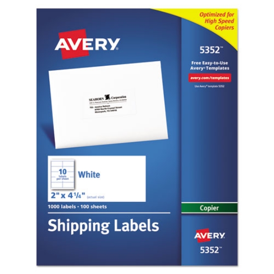 Picture of Copier Mailing Labels, Copiers, 2 X 4.25, White, 10/sheet, 100 Sheets/box
