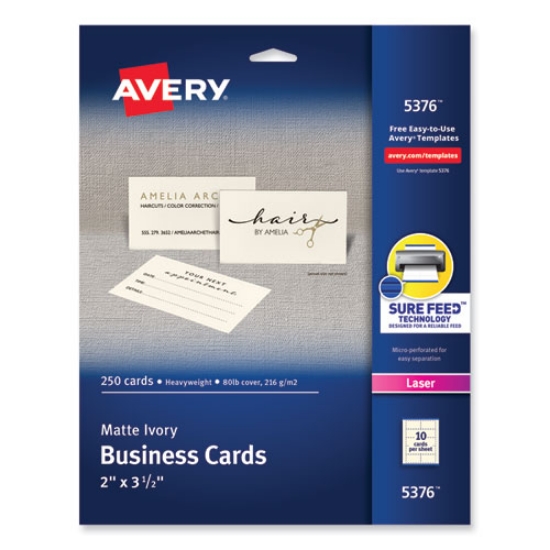 Picture of Printable Microperforated Business Cards W/sure Feed Technology, Laser, 2 X 3.5, Ivory, 250 Cards, 10/sheet, 25 Sheets/pack