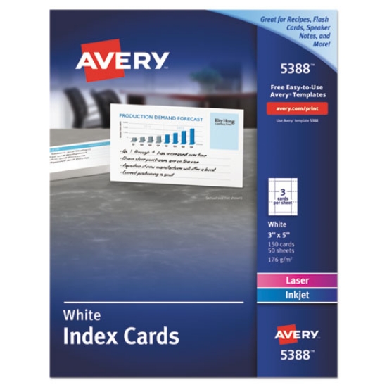Picture of Printable Index Cards With Sure Feed, Unruled, Inkjet/laser, 3 X 5, White, 150 Cards, 3 Cards/sheet, 50 Sheets/box