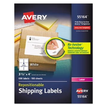 Picture of Repositionable Shipping Labels w/SureFeed, Laser, 3.33 x 4, White, 600/Box