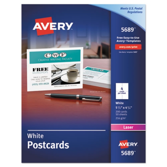 Picture of Printable Postcards, Laser, 80 Lb, 4.25 X 5.5, Uncoated White, 200 Cards, 4 Cards/sheet, 50 Sheets/box