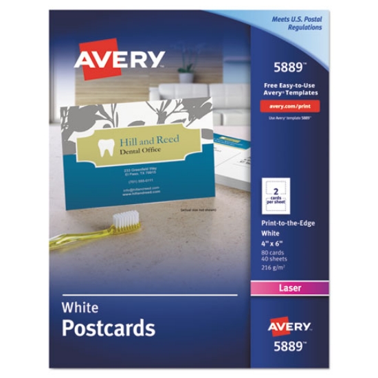 Picture of Printable Postcards, Laser, 80 Lb, 4 X 6, Uncoated White, 80 Cards, 2 Cards/sheet, 40 Sheets/box