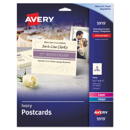 Picture of Printable Postcards, Inkjet/laser, 74 Lb, 4.25 X 5.5, Ivory, 100 Cards, 4 Cards/sheet, 25 Sheets/box