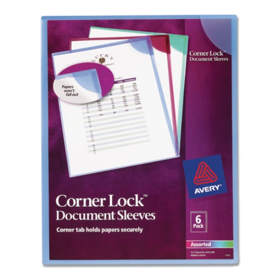Picture of Corner Lock Document Sleeves, Letter Size, Assorted Colors, 6/pack