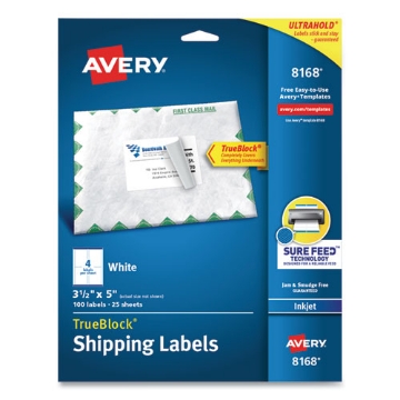 Picture of Shipping Labels W/ Trueblock Technology, Inkjet Printers, 3.5 X 5, White, 4/sheet, 25 Sheets/pack