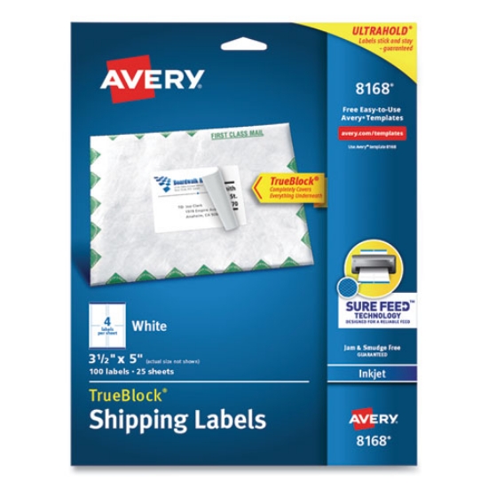 Picture of Shipping Labels W/ Trueblock Technology, Inkjet Printers, 3.5 X 5, White, 4/sheet, 25 Sheets/pack