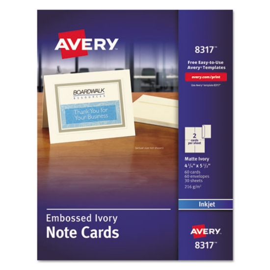 Picture of Note Cards With Matching Envelopes, Inkjet, 80 Lb, 4.25 X 5.5, Embossed Matte Ivory, 60 Cards, 2 Cards/sheet, 30 Sheets/pack