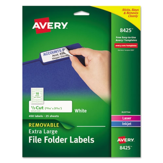 Picture of Removable File Folder Labels With Sure Feed Technology, 0.94 X 3.44, White, 18/sheet, 25 Sheets/pack