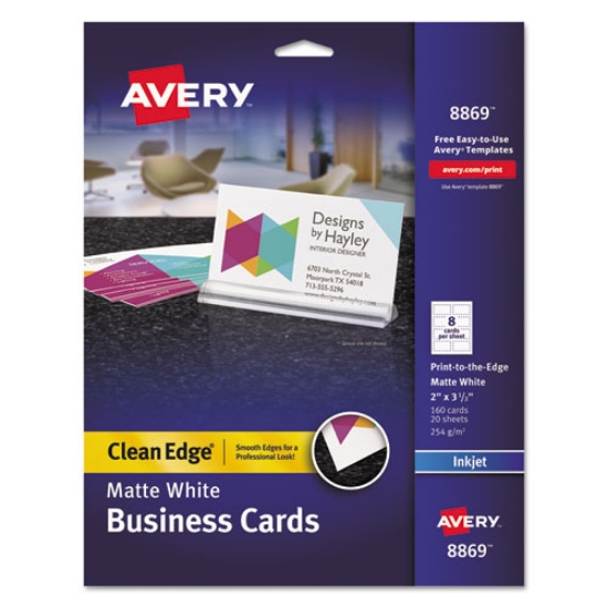 Picture of Print-To-The-Edge True Print Business Cards, Inkjet, 2 X 3.5, White, 160 Cards, 8 Cards Sheet, 20 Sheets/pack