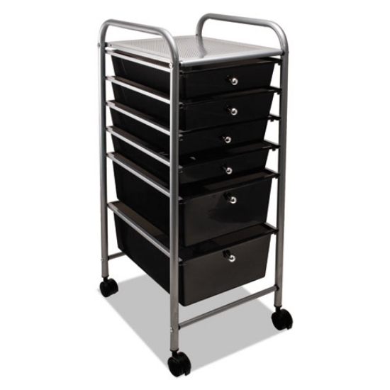 Picture of Portable Drawer Organizer, Metal, 1 Shelf, 6 Drawers, 13" x 15.38" x 32.13", Matte Gray/Smoke
