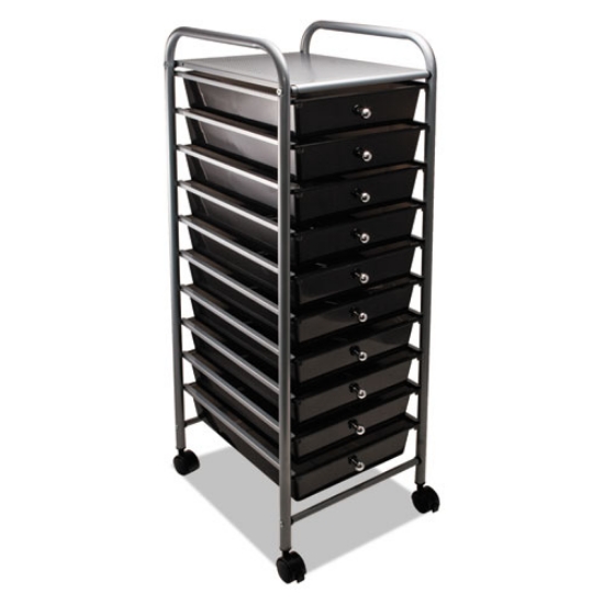 Picture of Portable Drawer Organizer, Metal, 1 Shelf, 10 Drawers, 13" x 15.38" x 37.75", Matte Gray/Smoke
