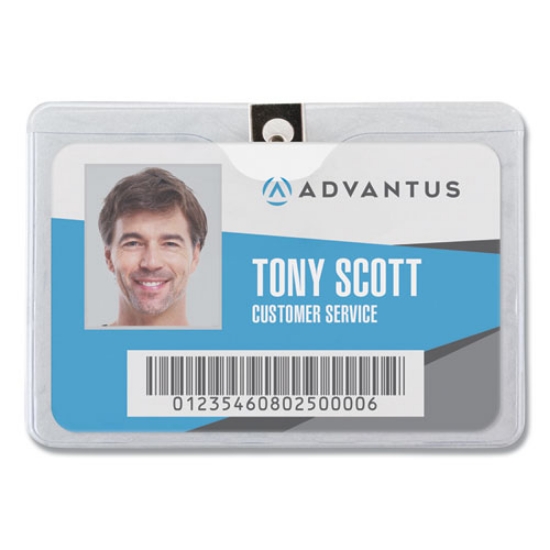 Picture of ID Badge Holders with Clip, Horizontal, Clear 4.13" x 3.38" Holder, 3.75" x 2.75" Insert, 50/Pack