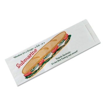 Picture of Sub Sandwich Bags, 4.5" X 14", White/submarine-Sandwich Theme, 1,000/carton