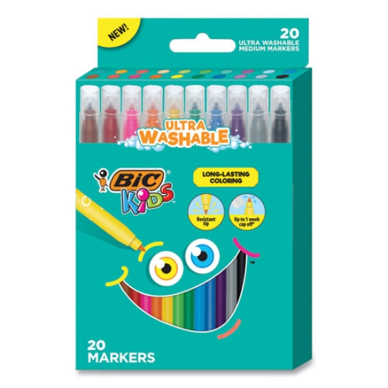 Picture of Kids Ultra Washable Markers, Medium Bullet Tip, Assorted Colors, 20/pack