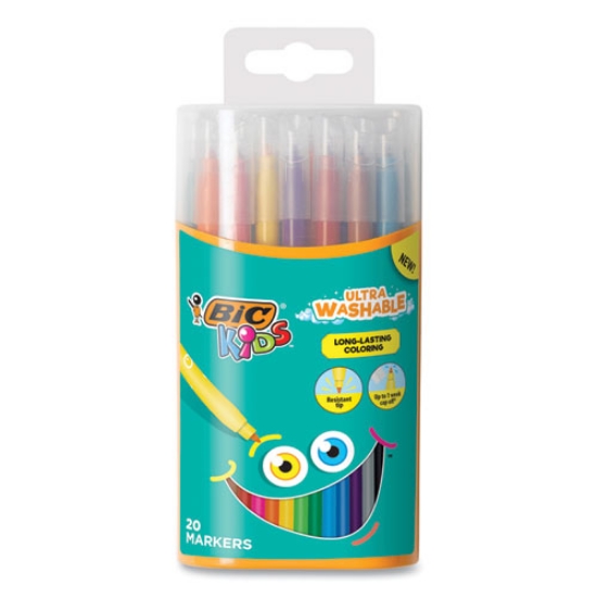 Picture of Kids Ultra Washable Markers, Plastic Tube, Medium Bullet Tip, Assorted Colors, 20/pack