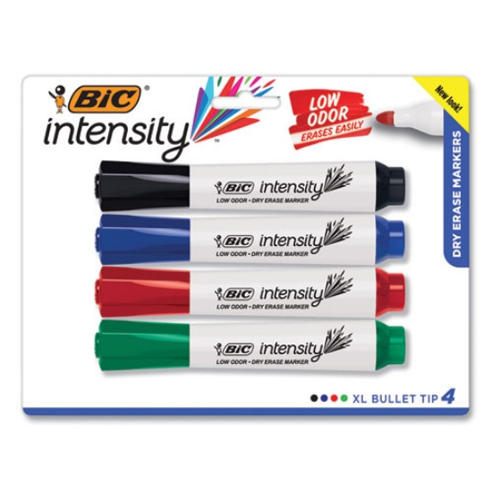 Picture of Intensity Bold Tank-Style Dry Erase Marker, Extra-Broad Bullet Tip, Assorted Colors, 4/set