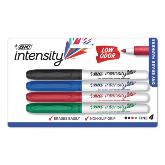 Picture of Intensity Low Odor Fine Point Dry Erase Marker, Fine Bullet Tip, Assorted Colors, 4/set