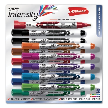 Picture of Intensity Advanced Dry Erase Marker, Pocket-Style, Medium Bullet Tip, Assorted Colors, Dozen
