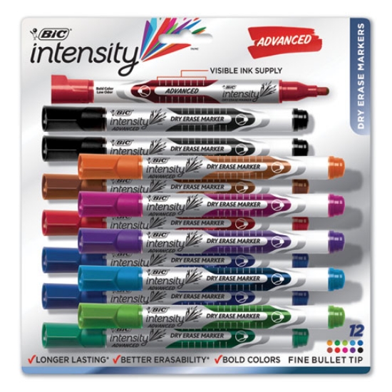 Picture of Intensity Advanced Dry Erase Marker, Pocket-Style, Medium Bullet Tip, Assorted Colors, Dozen