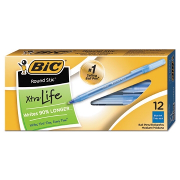 Picture of Round Stic Xtra Life Ballpoint Pen, Stick, Medium 1 Mm, Blue Ink, Translucent Blue Barrel, Dozen