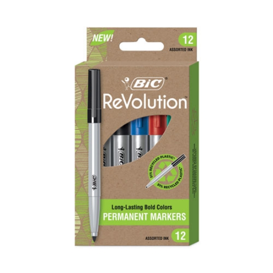 Picture of ReVolution Permanent Markers, Fine Bullet Tip, Assorted Colors, Dozen