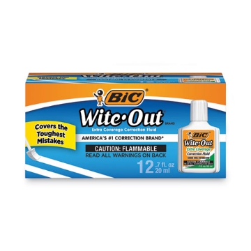 Picture of Wite-Out Extra Coverage Correction Fluid, 20 mL Bottle, White, Dozen