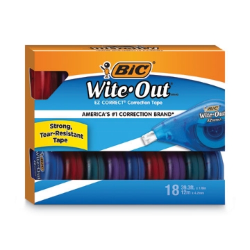 Picture of Wite-Out EZ Correct Correction Tape Value Pack, Non-Refillable, Randomly Assorted Applicator Colors, 0.17" x 472", 18/Pack