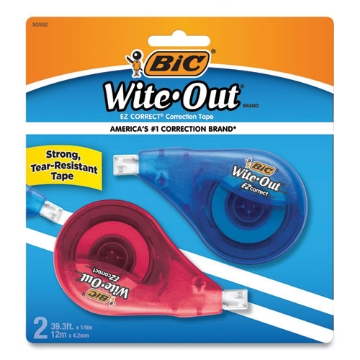 Picture of Wite-Out EZ Correct Correction Tape, Non-Refillable, Randomly Assorted Applicator Colors, 0.17" x 472", 2/Pack