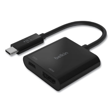 Picture of usb-c to hdmi + charge adapter, hdmi/usb-c(f)/usb-c(m), 2.53", black