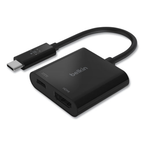 Picture of usb-c to hdmi + charge adapter, hdmi/usb-c(f)/usb-c(m), 2.53", black