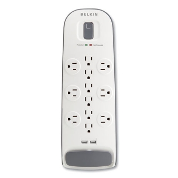 Picture of Home/Office Surge Protector, 12 AC Outlets, 6 ft Cord, 3,996 J, White/Black