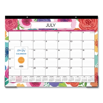 Picture of Mahalo Academic Desk Pad, Floral Artwork, 22 x 17, Black Binding, Clear Corners, 12-Month (July to June): 2023 to 2024