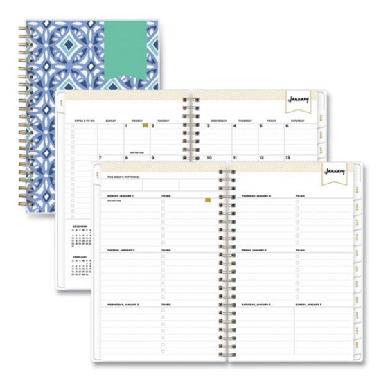 Picture of Day Designer Tile Weekly/Monthly Planner, Tile Artwork, 8 x 5, Blue/White Cover, 12-Month (Jan to Dec): 2024