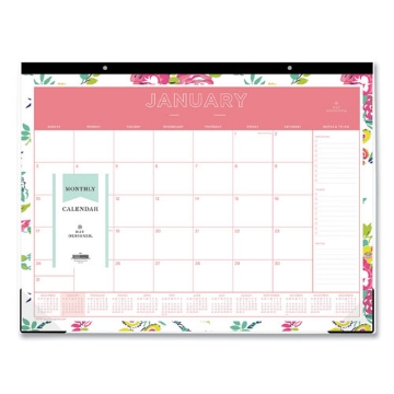 Picture of Day Designer Peyton Desk Pad Calendar, Floral Artwork, 22 x 17, Black Binding, Clear Corners, 12-Month (Jan-Dec): 2024