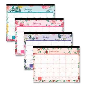 Picture of Reflections Desk Pad Calendar, Floral Artwork, 22 x 17, Assorted Sheet Colors, Black Headband, 12-Month (Jan to Dec), 2024