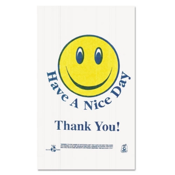 Picture of Smiley Face Shopping Bags, 12.5 Microns, 11.5" X 21", White, 900/carton
