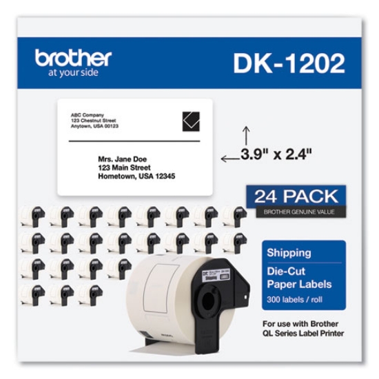 Picture of Die-Cut Shipping Labels, 2.4 x 3.9, White, 300 Labels/Roll, 24 Rolls/Pack