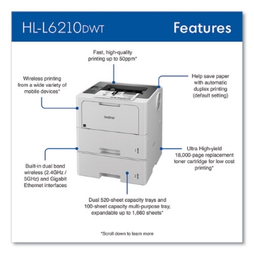 Picture of HL-L6210DWT Business Monochrome Laser Printer with Dual Paper Trays