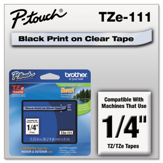 Picture of Tze Standard Adhesive Laminated Labeling Tape, 0.23" X 26.2 Ft, Black On Clear