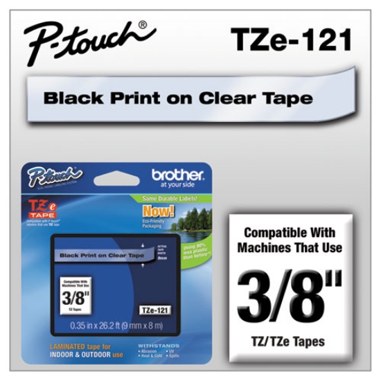 Picture of Tze Standard Adhesive Laminated Labeling Tape, 0.35" X 26.2 Ft, Black On Clear