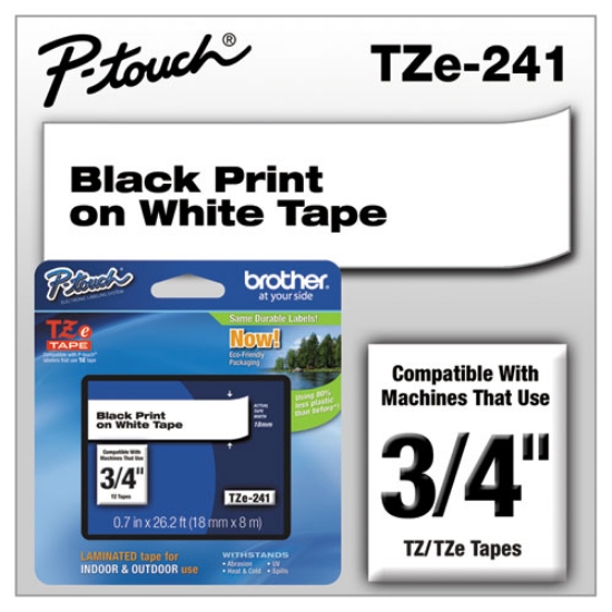 Picture of Tze Standard Adhesive Laminated Labeling Tape, 0.7" X 26.2 Ft, Black On White