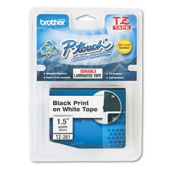 Picture of Tze Standard Adhesive Laminated Labeling Tape, 1.4" X 26.2 Ft, Black On White